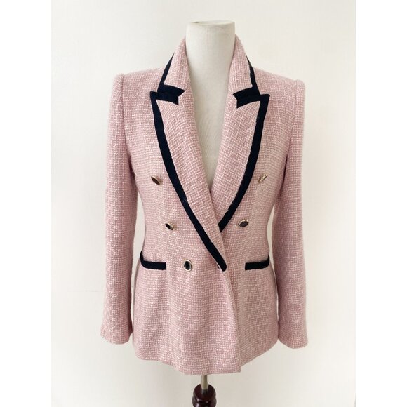 Zara Pink Tweed Blazer Jacket Double Breasted - Picture 1 of 11